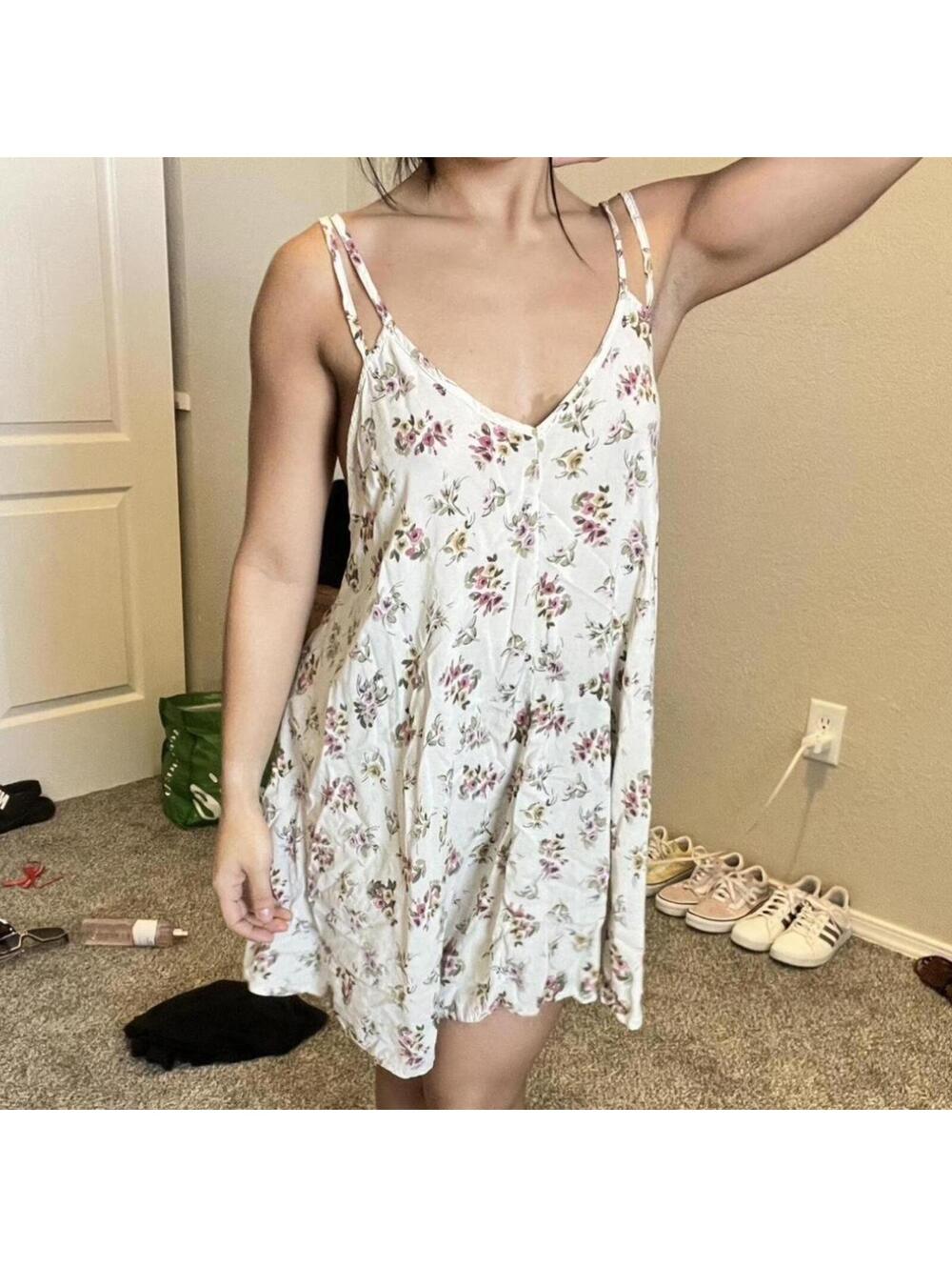 Brandy Melville Cream Floral Spaghetti Strap Mini Dress - Cottagecore Fairycore